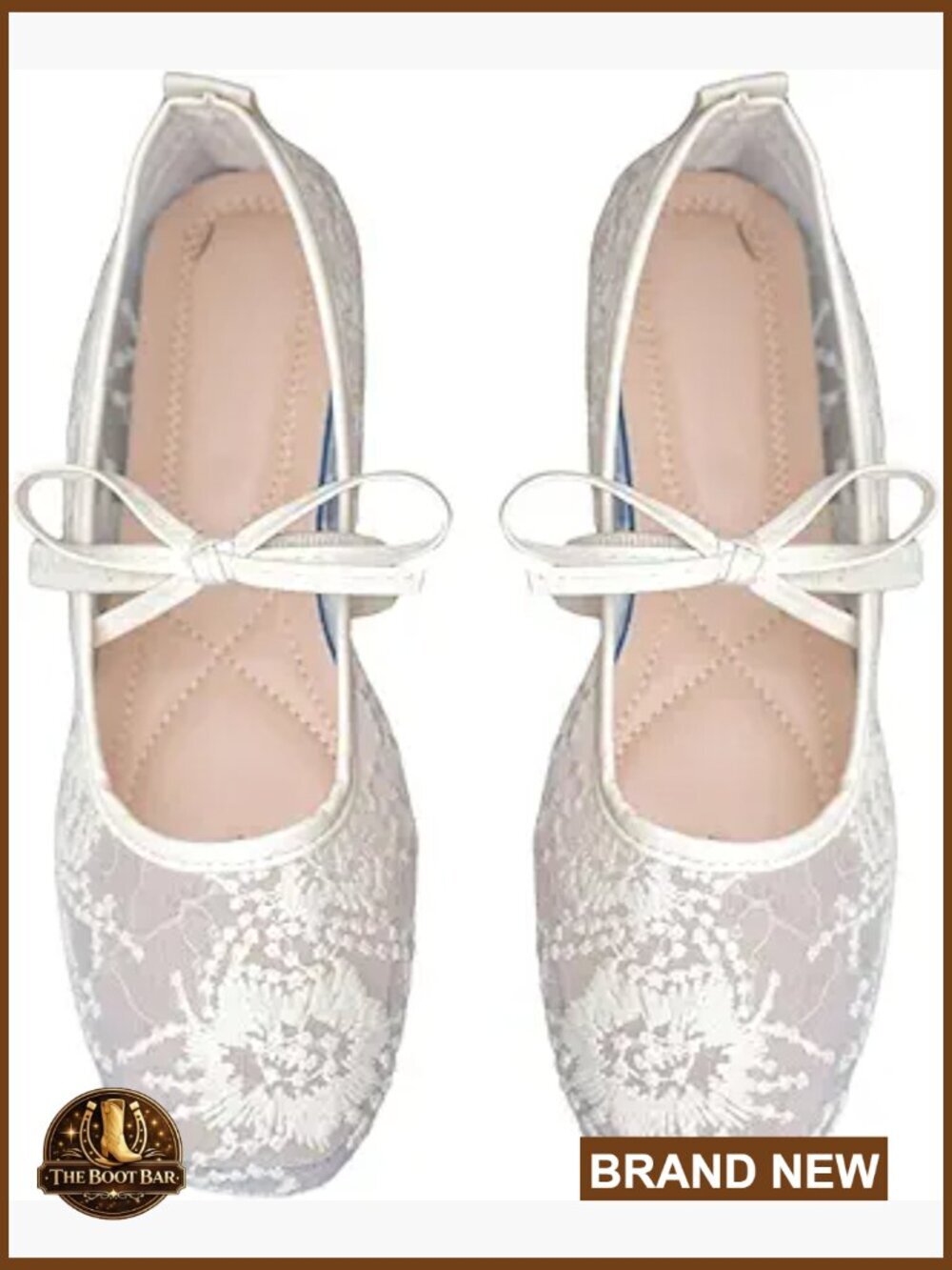 Women's Lace Mesh Ballet Flats Bowknot Square Toe Slip On Dress Shoes